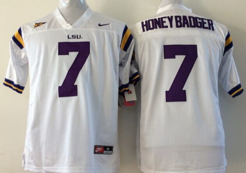 Men's LSU Tigers Honey Badger #7 White Jersey